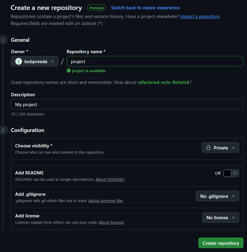 Create new repo on github New github repo