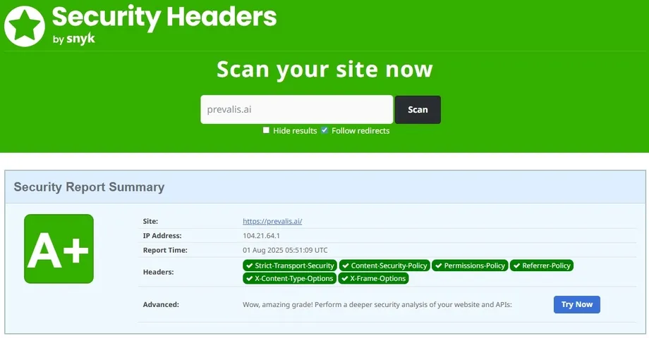 My website Security Scan Security Header